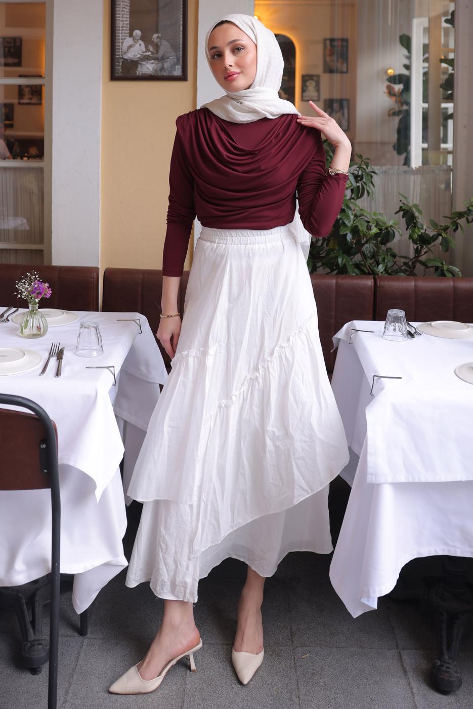 Tesettür giyim BORDO DEGAJE YAKALI BLUZ T 4094