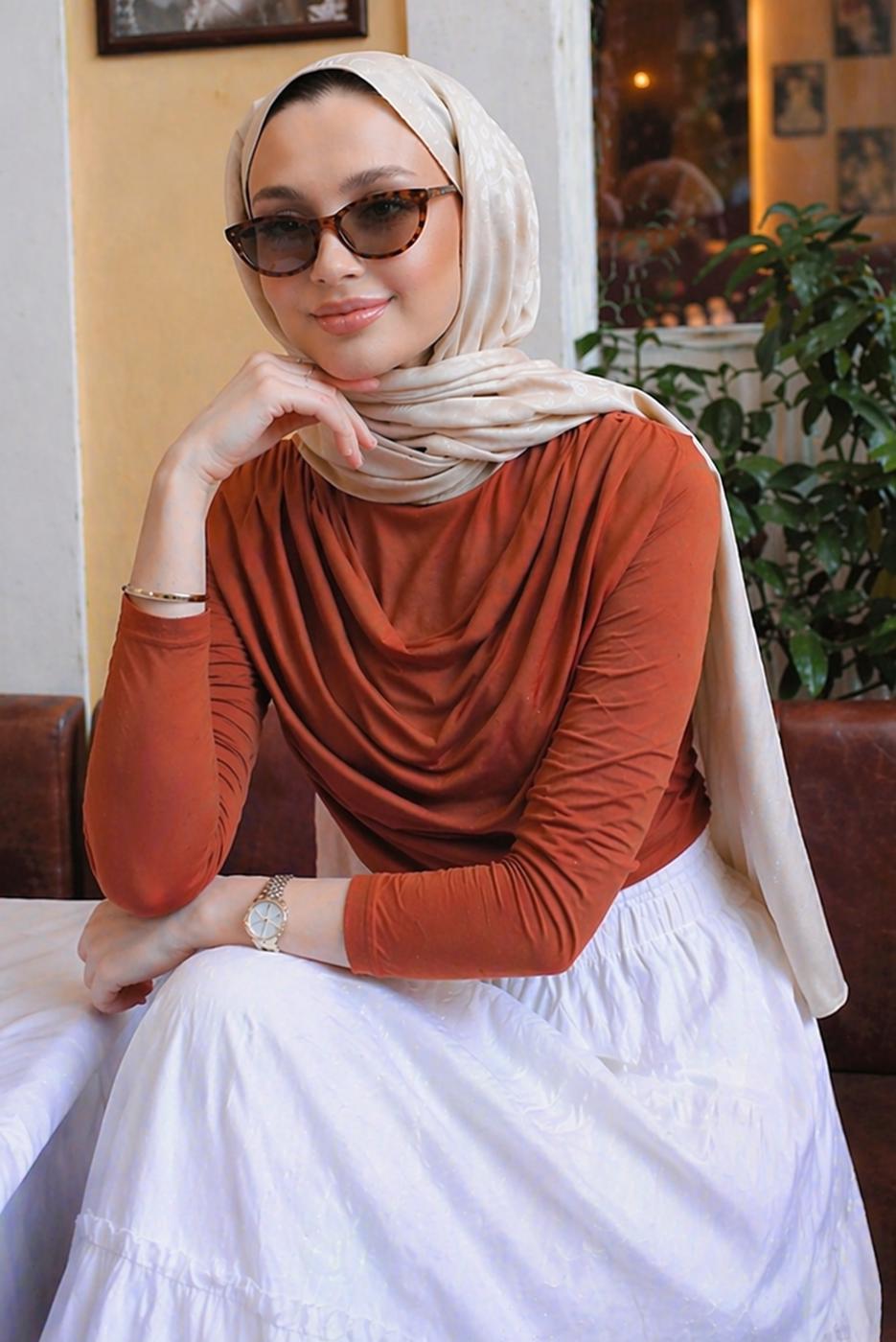 Hijab clothing BROWN COWL NECK BLOUSE T 4094