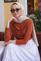 Hijab clothing BROWN COWL NECK BLOUSE T 4094