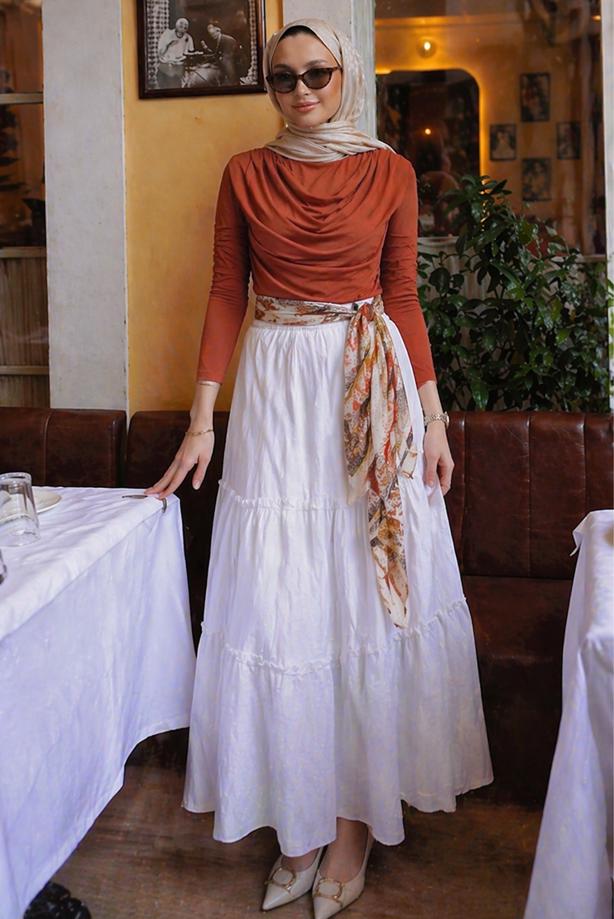 Hijab clothing BROWN COWL NECK BLOUSE T 4094 - TRENDTESETTÜR