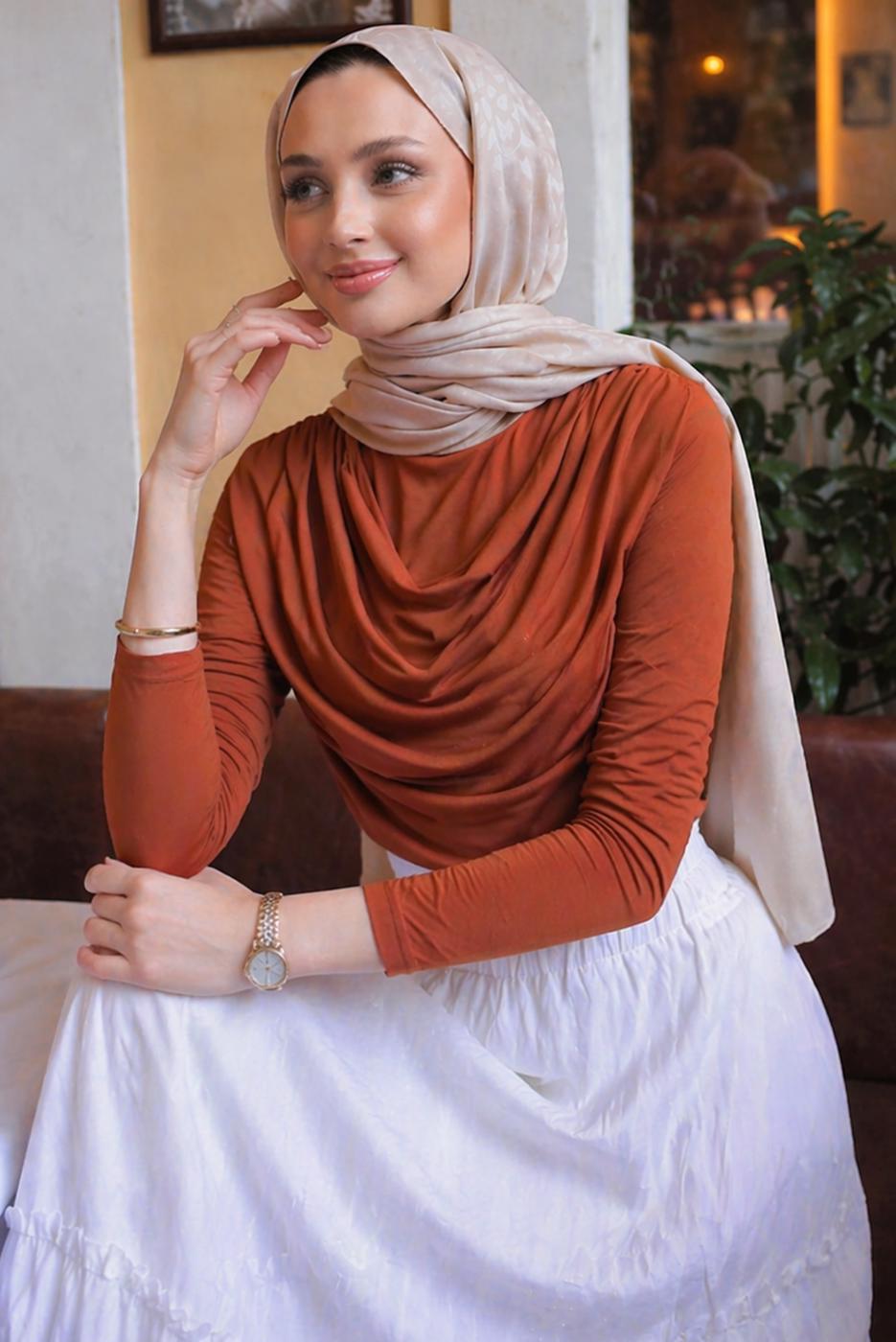 Hijab clothing BROWN COWL NECK BLOUSE T 4094