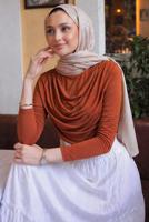 Hijab clothing BROWN COWL NECK BLOUSE T 4094