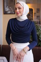Tesettür giyim LACİVERT DEGAJE YAKALI BLUZ T 4094