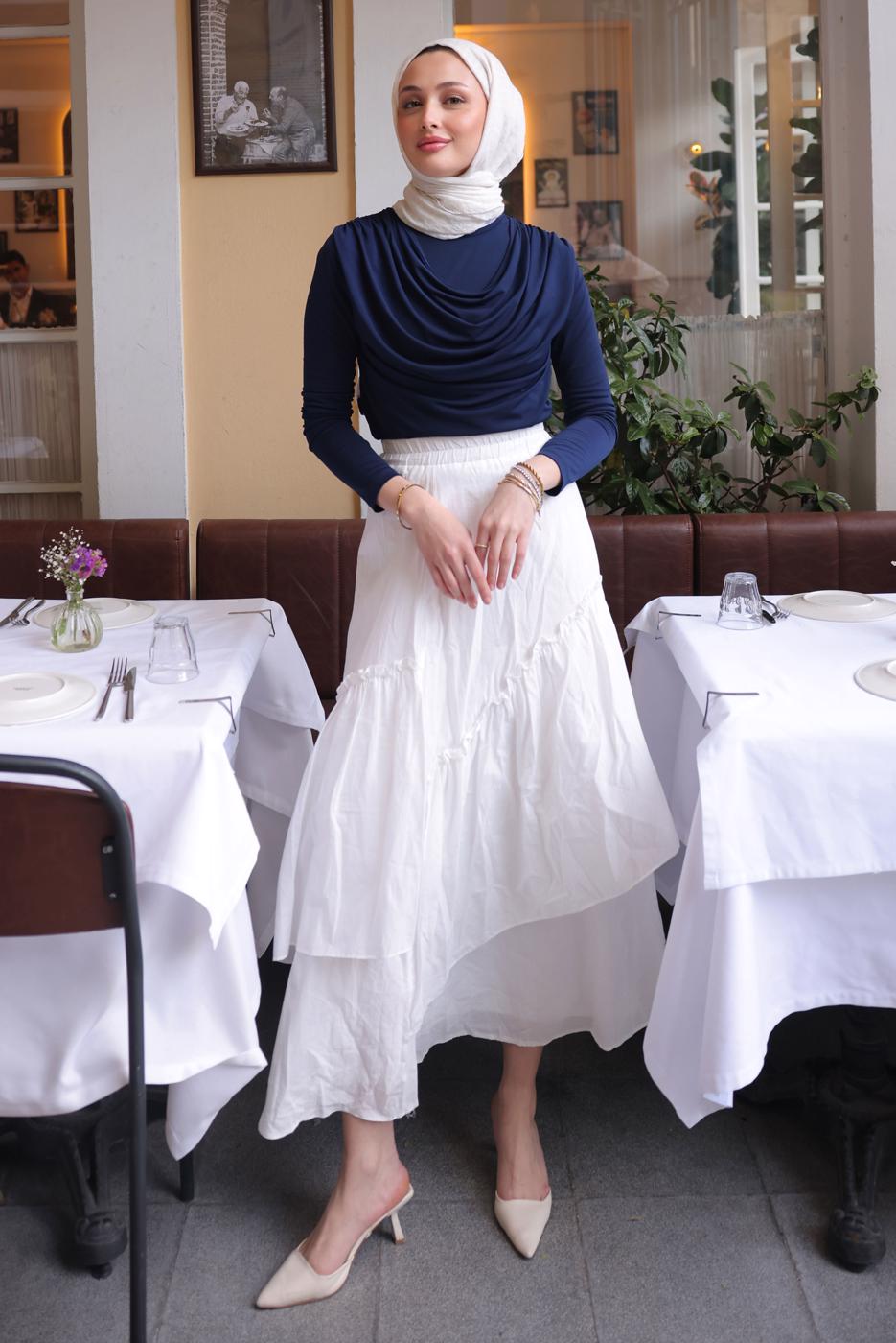 Tesettür giyim LACİVERT DEGAJE YAKALI BLUZ T 4094