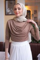 Tesettür giyim KAHVE DEGAJE YAKALI BLUZ T 4094