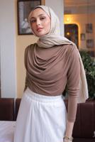 Tesettür giyim KAHVE DEGAJE YAKALI BLUZ T 4094