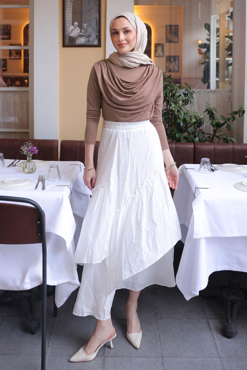 Tesettür giyim KAHVE DEGAJE YAKALI BLUZ T 4094