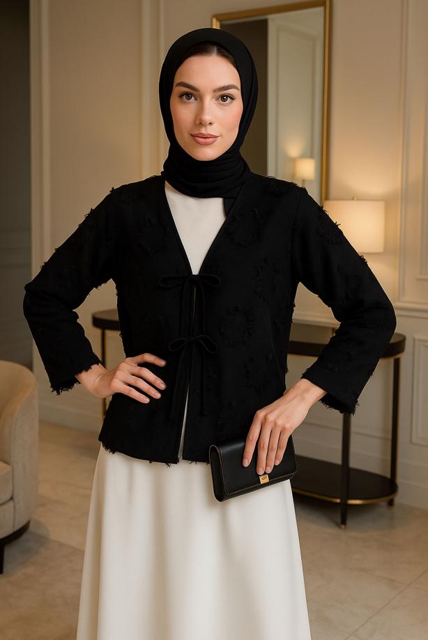 Vêtements hijab NOIR KIMONO NOUÉ T 0332 - TRENDTESETTÜR