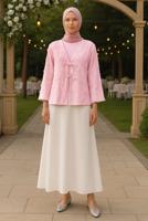 Tesettür giyim PEMBE BAĞCIKLI KİMONO T 0332