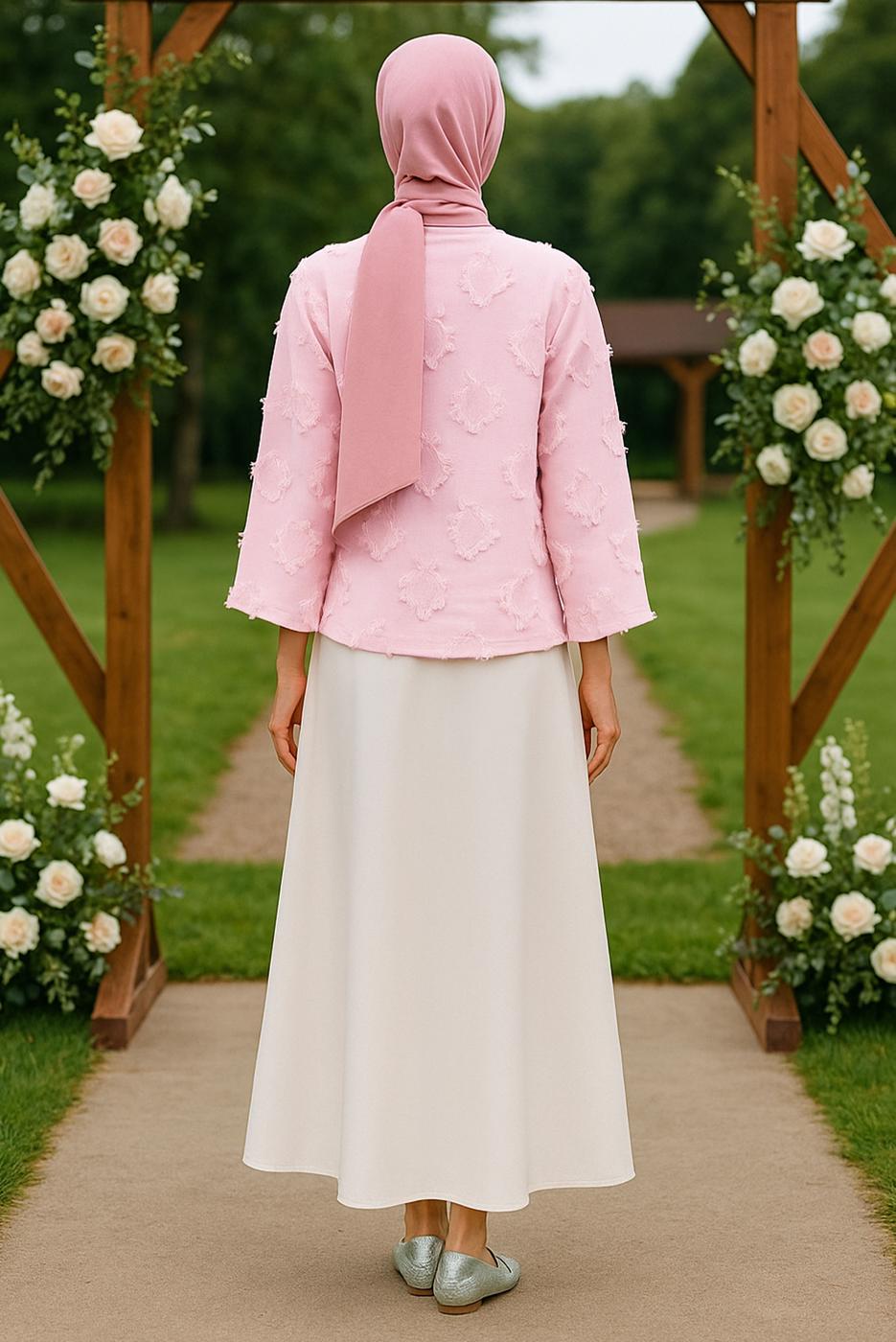 Tesettür giyim PEMBE BAĞCIKLI KİMONO T 0332