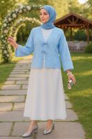 Tesettür giyim MAVİ BAĞCIKLI KİMONO T 0332