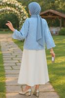 Tesettür giyim MAVİ BAĞCIKLI KİMONO T 0332