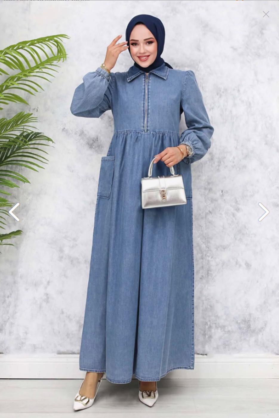Vêtements hijab BLEU ROBE EN JEAN DE COTON T 028