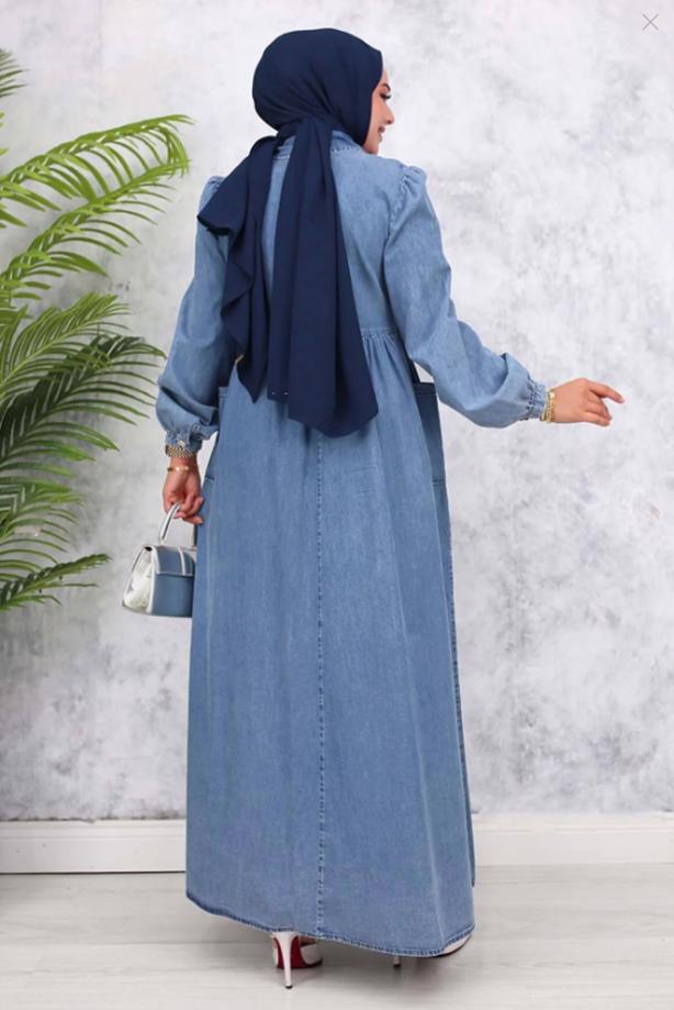 Vêtements hijab BLEU ROBE EN JEAN DE COTON T 028 - TRENDTESETTÜR