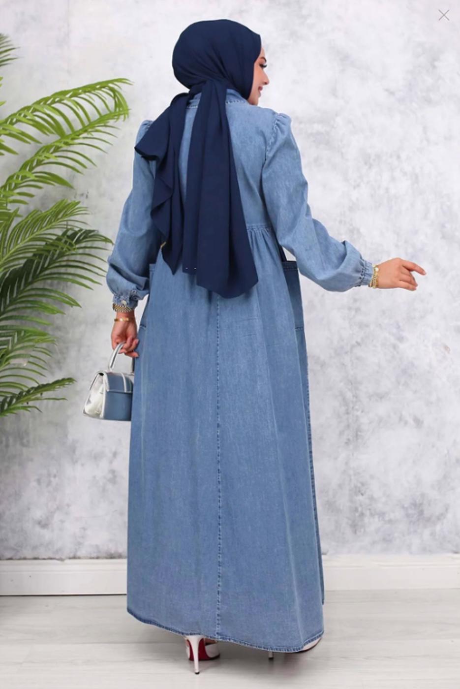 Vêtements hijab BLEU ROBE EN JEAN DE COTON T 028