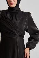 Tesettür giyim SİYAH BÜZGÜ DETAYLI ABİYE ELBİSE T 0226