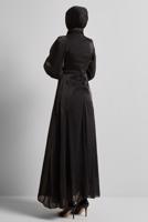 Tesettür giyim SİYAH BÜZGÜ DETAYLI ABİYE ELBİSE T 0226