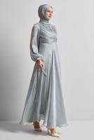 Vêtements hijab GRIS ROBE DE SOIRÉE DÉTAILLÉE SMOCKÉE T 0226