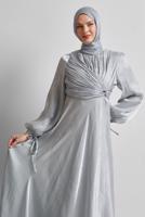 Vêtements hijab GRIS ROBE DE SOIRÉE DÉTAILLÉE SMOCKÉE T 0226