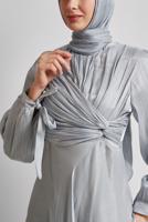Vêtements hijab GRIS ROBE DE SOIRÉE DÉTAILLÉE SMOCKÉE T 0226