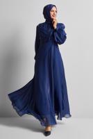 Vêtements hijab BLEU MARINE ROBE DE SOIRÉE DÉTAILLÉE SMOCKÉE T 0226