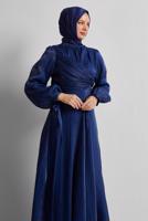 Vêtements hijab BLEU MARINE ROBE DE SOIRÉE DÉTAILLÉE SMOCKÉE T 0226
