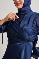 Vêtements hijab BLEU MARINE ROBE DE SOIRÉE DÉTAILLÉE SMOCKÉE T 0226