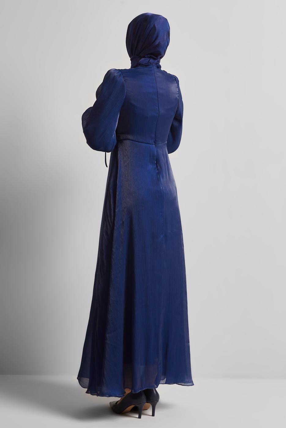 Vêtements hijab BLEU MARINE ROBE DE SOIRÉE DÉTAILLÉE SMOCKÉE T 0226