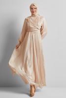 Hijab clothing ECRU SMOCKING DETAILED EVENING DRESS T 0226