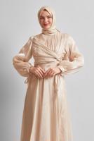 Hijab clothing ECRU SMOCKING DETAILED EVENING DRESS T 0226