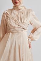 Hijab clothing ECRU SMOCKING DETAILED EVENING DRESS T 0226