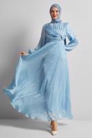 Vêtements hijab BLEU ROBE DE SOIRÉE DÉTAILLÉE SMOCKÉE T 0226