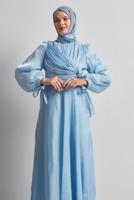 Vêtements hijab BLEU ROBE DE SOIRÉE DÉTAILLÉE SMOCKÉE T 0226
