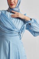 Vêtements hijab BLEU ROBE DE SOIRÉE DÉTAILLÉE SMOCKÉE T 0226