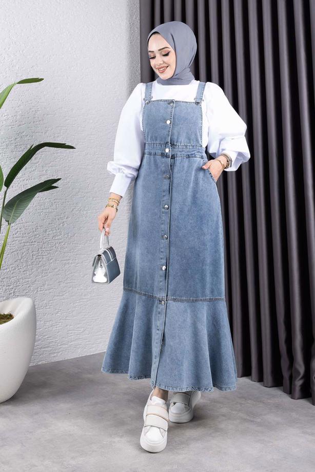Vêtements hijab BLEU ROBE SALOPETTE EN JEAN T 365 - TRENDTESETTÜR