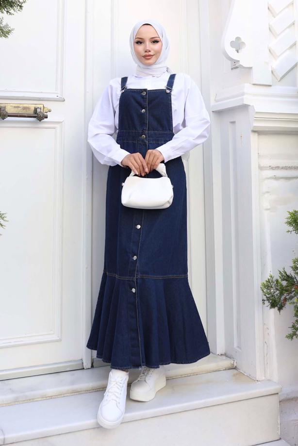 Vêtements hijab BLEU MARINE ROBE SALOPETTE EN JEAN T 365 - TRENDTESETTÜR