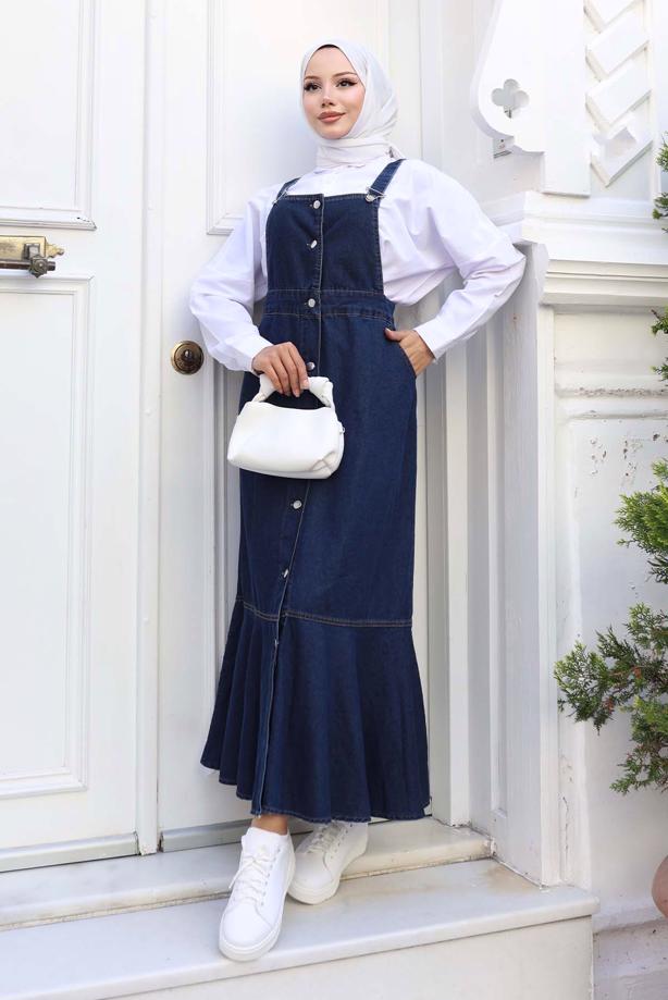 Vêtements hijab BLEU MARINE ROBE SALOPETTE EN JEAN T 365 - TRENDTESETTÜR