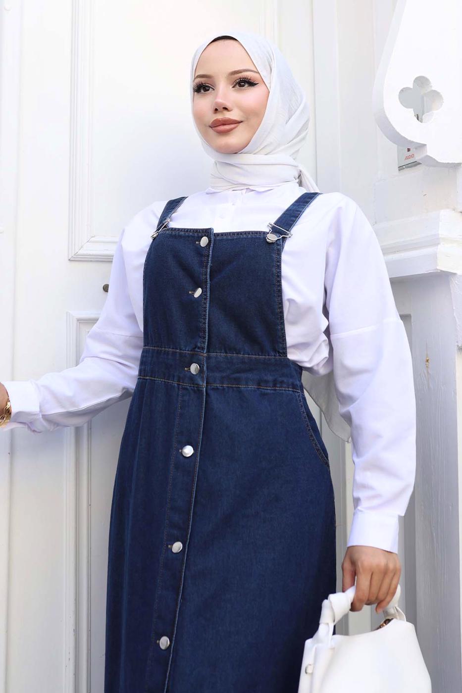 Vêtements hijab BLEU MARINE ROBE SALOPETTE EN JEAN T 365