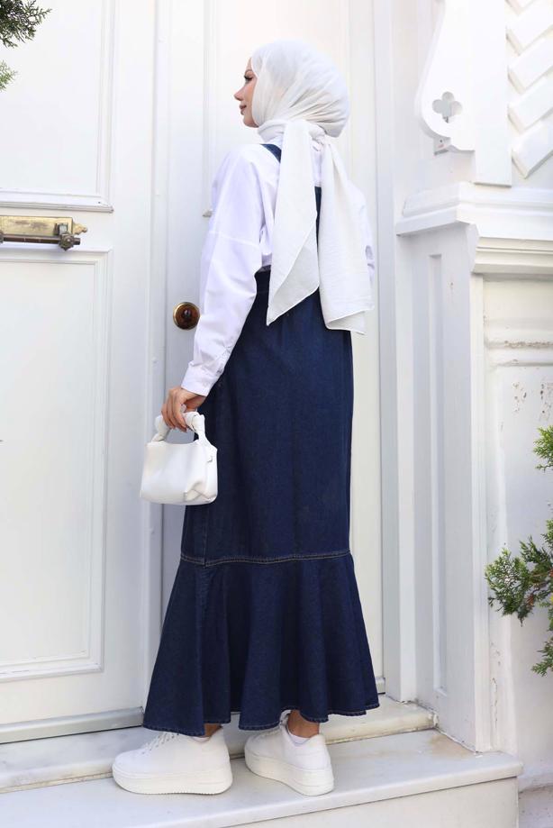 Vêtements hijab BLEU MARINE ROBE SALOPETTE EN JEAN T 365 - TRENDTESETTÜR
