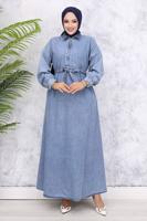 Vêtements hijab BLEU ROBE À TAILLE SMOCKÉE T 528