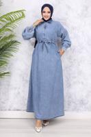 Vêtements hijab BLEU ROBE À TAILLE SMOCKÉE T 528