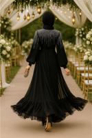 Tesettür giyim SİYAH İNCİ İŞLEMELİ ABİYE ELBİSE T 0812