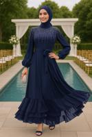 Tesettür giyim LACİVERT İNCİ İŞLEMELİ ABİYE ELBİSE T 0812