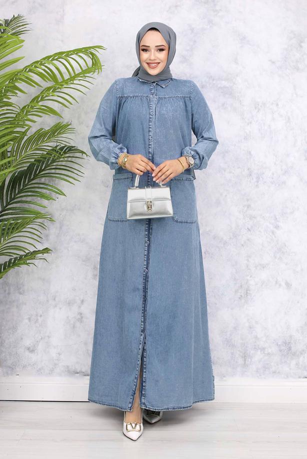 Vêtements hijab BLEU ROBE EN JEAN T 857 - TRENDTESETTÜR