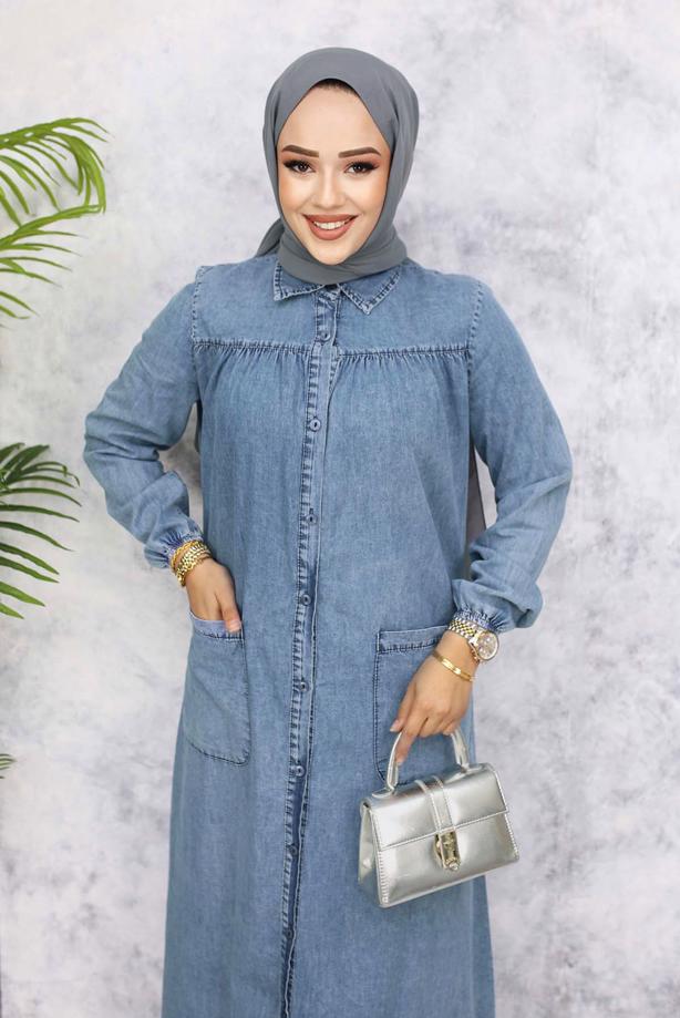 Vêtements hijab BLEU ROBE EN JEAN T 857 - TRENDTESETTÜR