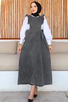 Tesettür giyim SİYAH FIRFIR DETAYLI JİLE ELBİSE T 0902