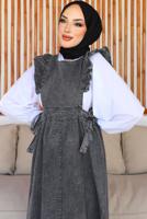 Tesettür giyim SİYAH FIRFIR DETAYLI JİLE ELBİSE T 0902