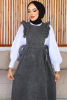 Tesettür giyim SİYAH FIRFIR DETAYLI JİLE ELBİSE T 0902