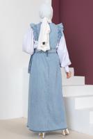 Tesettür giyim MAVİ FIRFIR DETAYLI JİLE ELBİSE T 0902