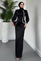 Tesettür giyim SİYAH TAŞ DETAYLI ABİYE ELBİSE T 1715